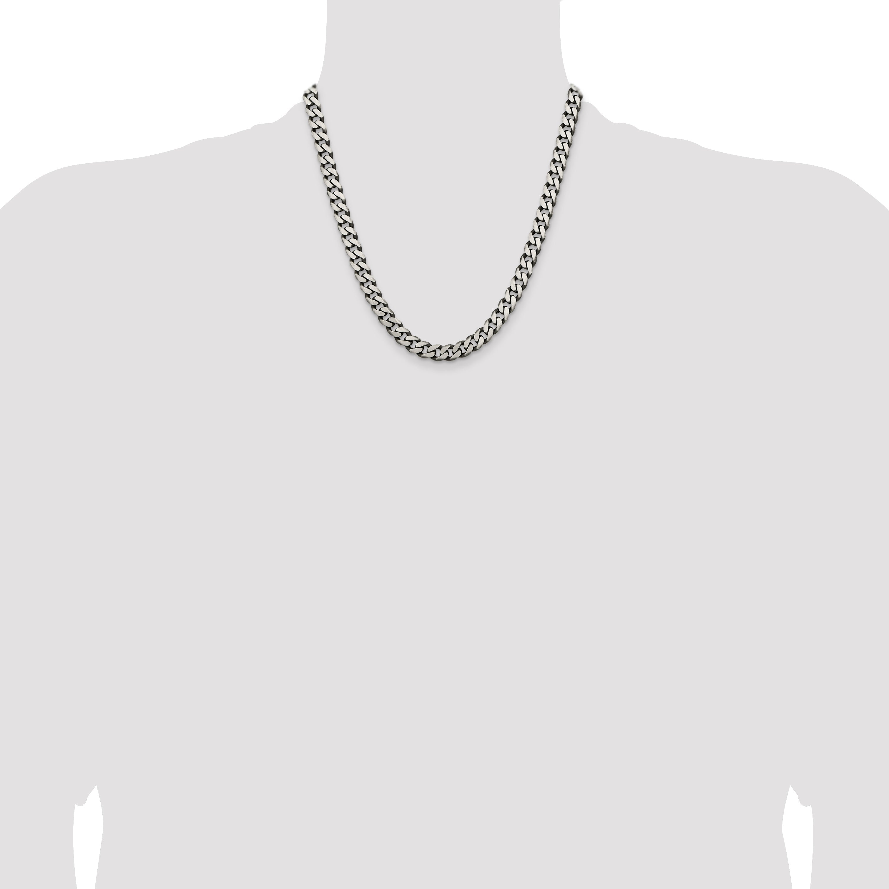 20 Inch Sterling Silver Antiqued 7.5mm Curb Chain Necklace