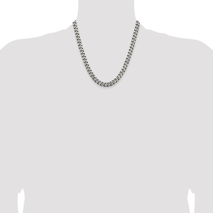 20 Inch Sterling Silver Antiqued 7.5mm Curb Chain Necklace