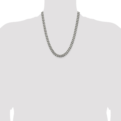 22 Inch Sterling Silver Antiqued 7.5mm Curb Chain Necklace