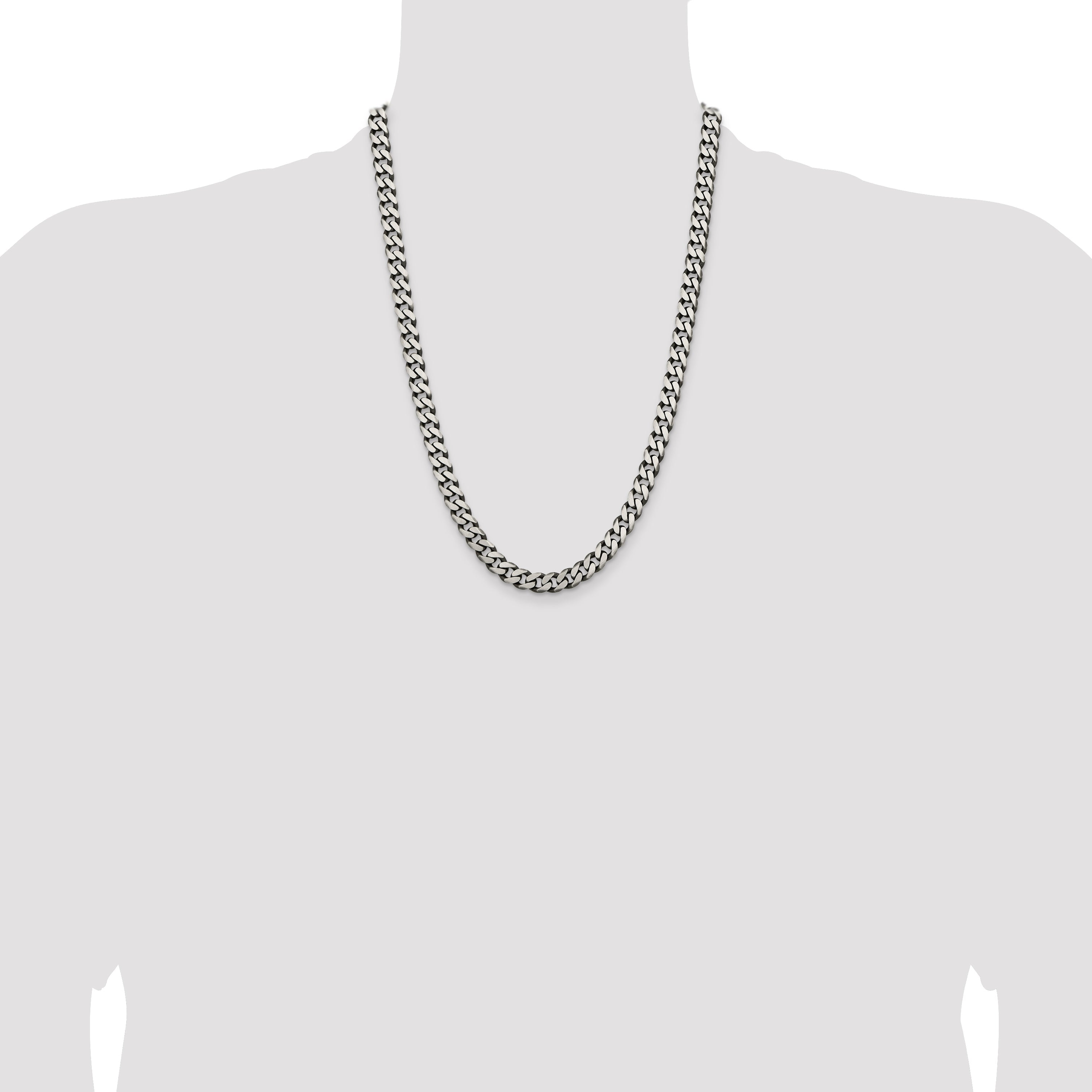 24 Inch Sterling Silver Antiqued 7.5mm Curb Chain Necklace