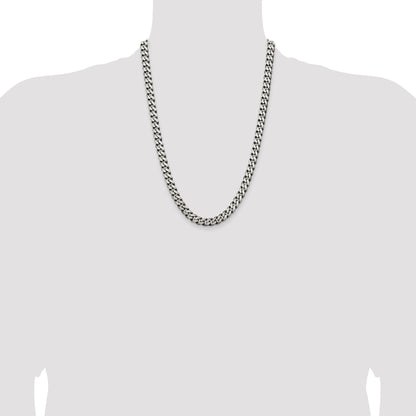 24 Inch Sterling Silver Antiqued 7.5mm Curb Chain Necklace