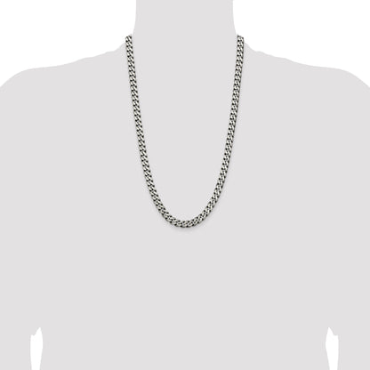 26 Inch Sterling Silver Antiqued 7.5mm Curb Chain Necklace