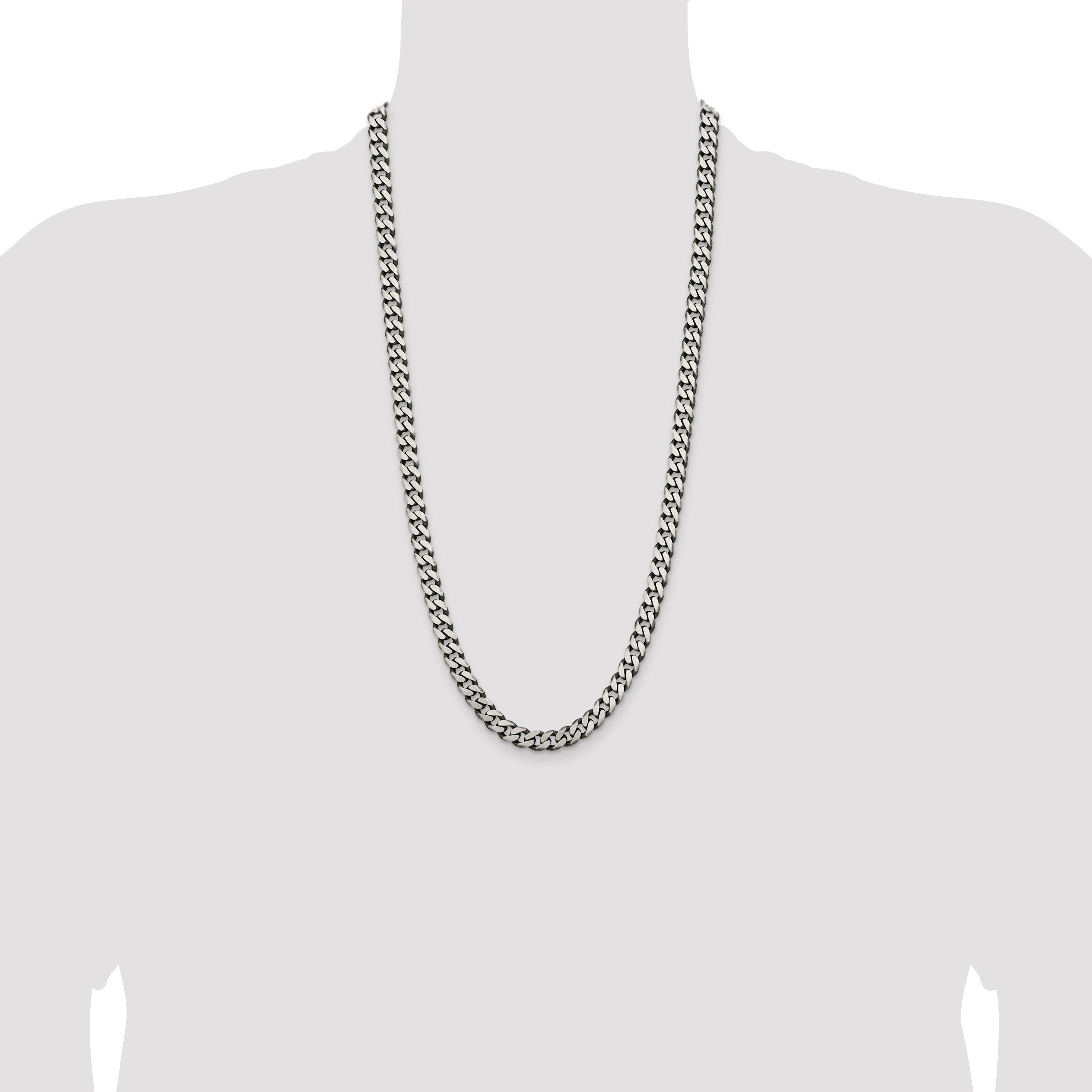 28 Inch Sterling Silver Antiqued 7.5mm Curb Chain Necklace