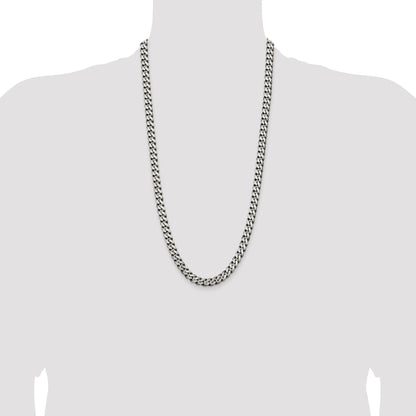 28 Inch Sterling Silver Antiqued 7.5mm Curb Chain Necklace