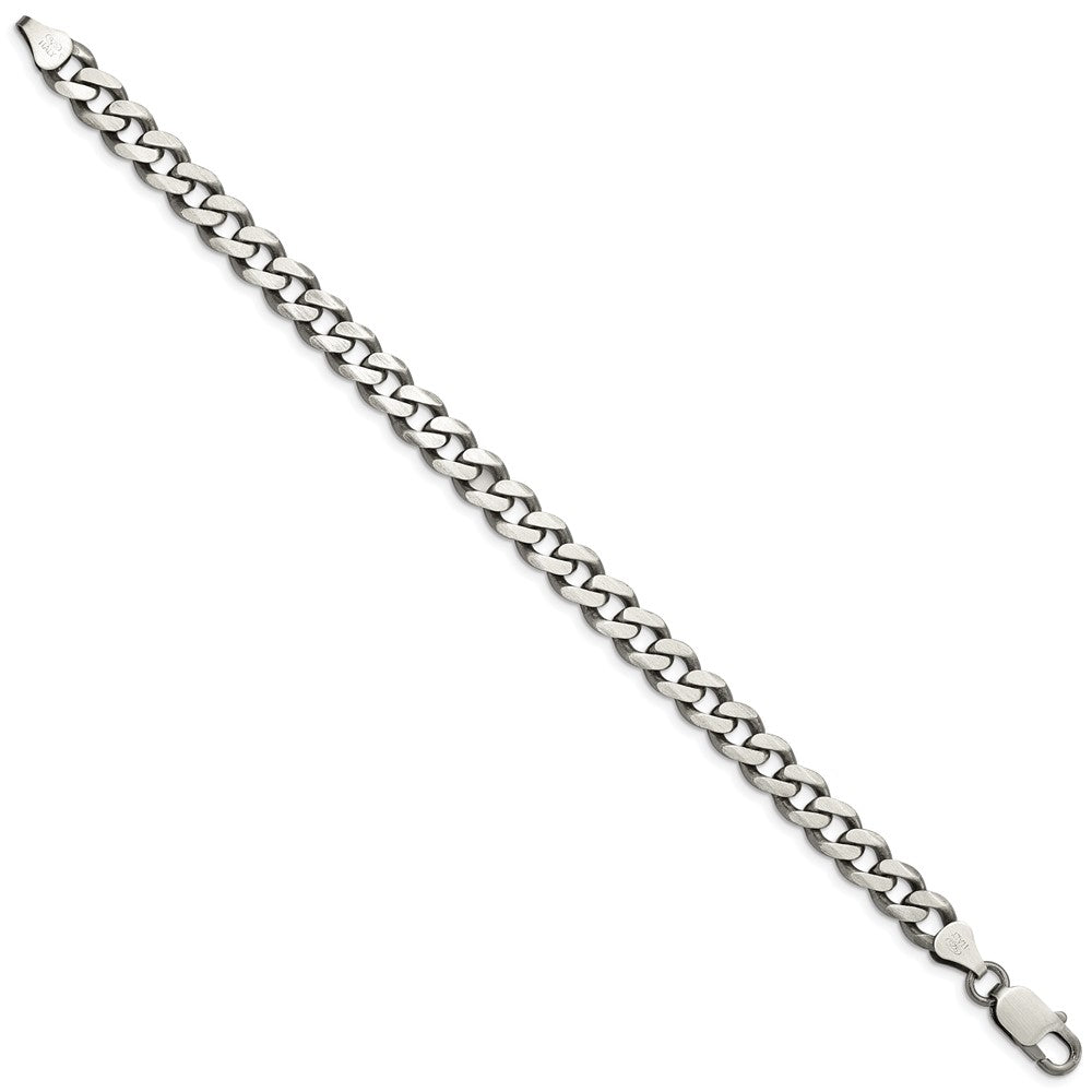 9 Inch Sterling Silver Antiqued 7.5mm Curb Chain Bracelet