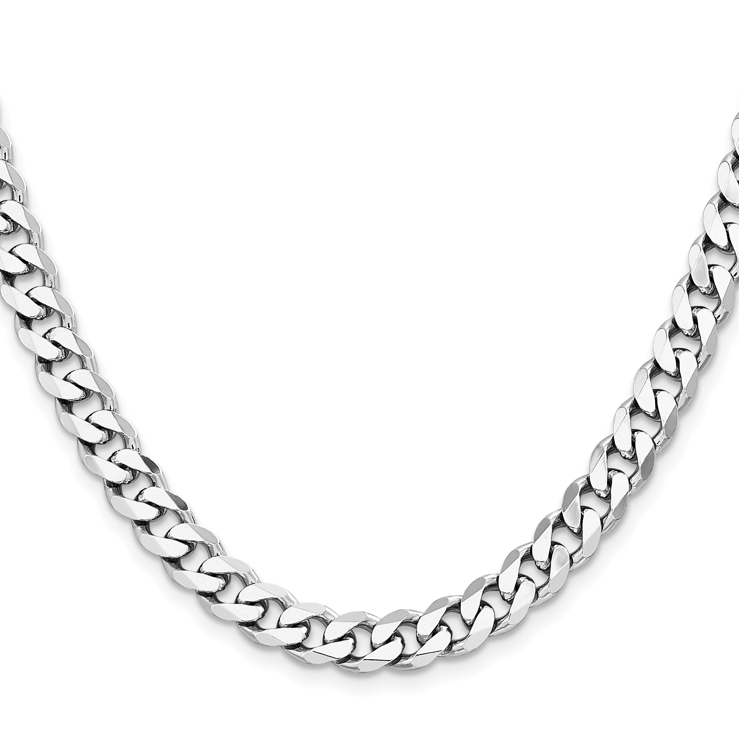 26 Inch Sterling Silver Rhodium-Plated 7.5mm Curb Chain Necklace