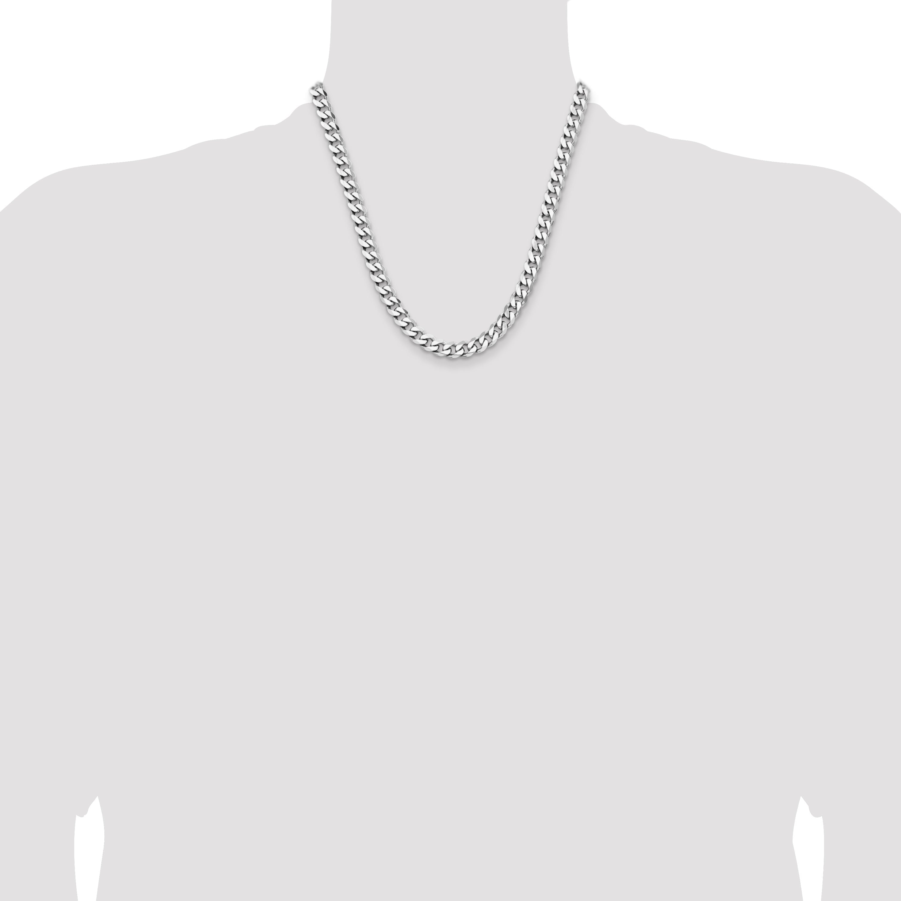 20 Inch Sterling Silver Rhodium-Plated 7.5mm Curb Chain Necklace