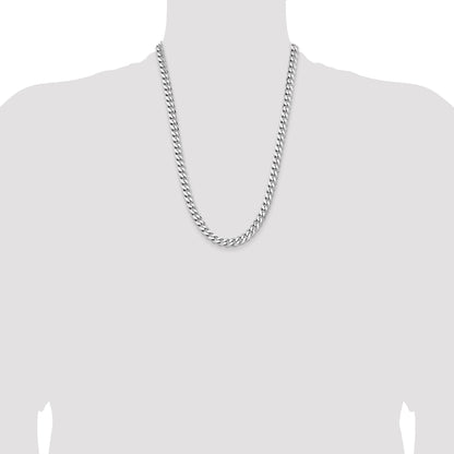 24 Inch Sterling Silver Rhodium-Plated 7.5mm Curb Chain Necklace