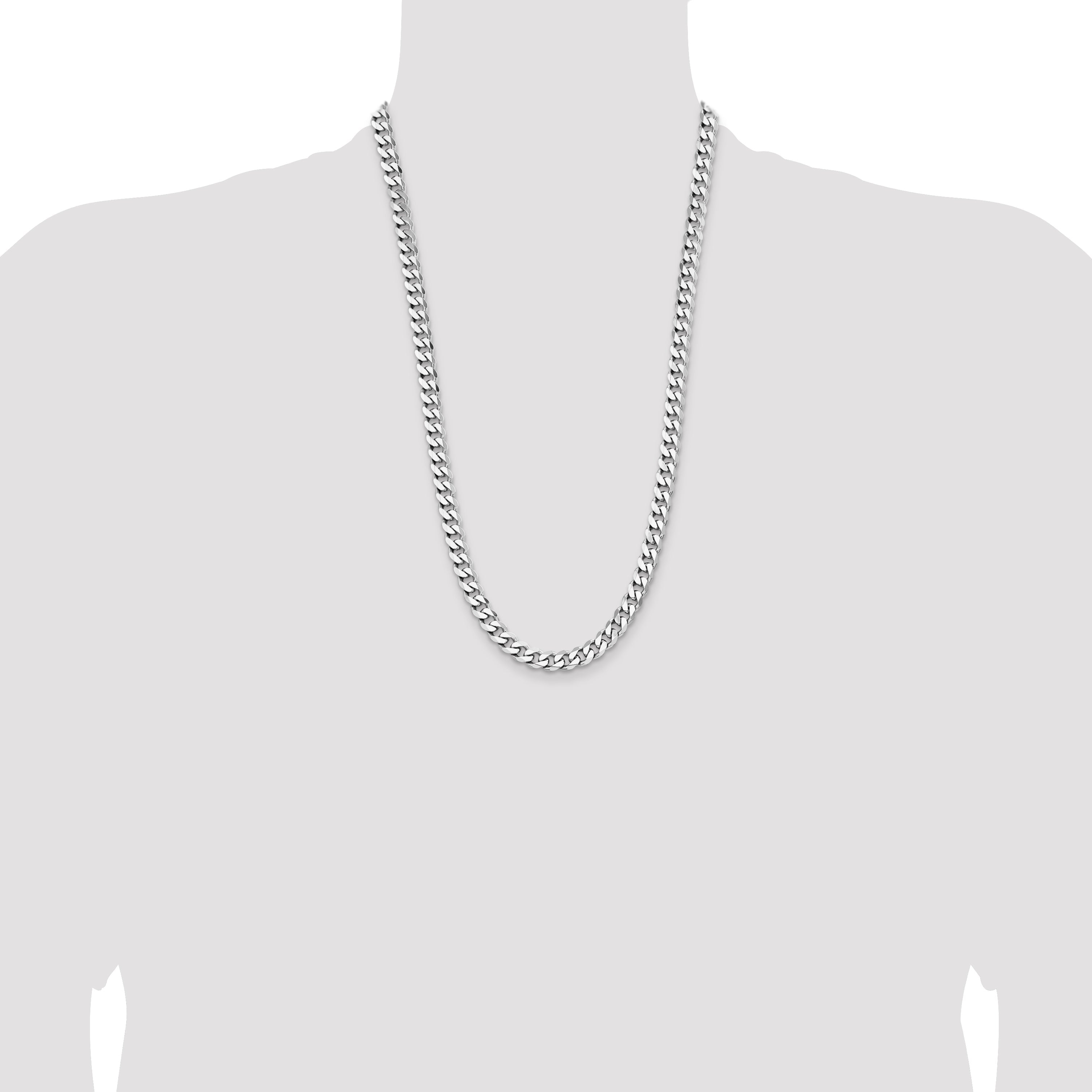 26 Inch Sterling Silver Rhodium-Plated 7.5mm Curb Chain Necklace