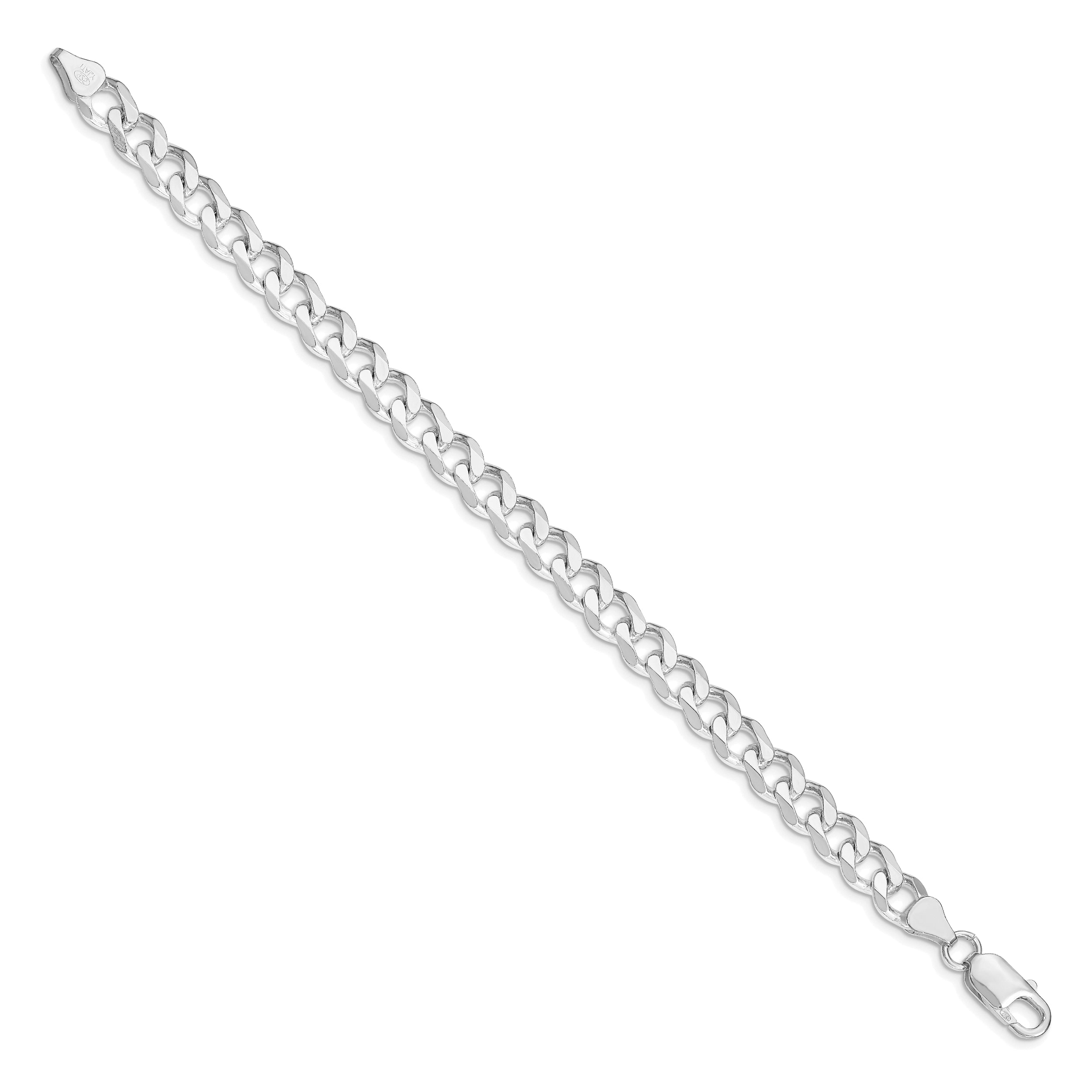 8 Inch Sterling Silver Rhodium-Plated 7.5mm Curb Chain Bracelet