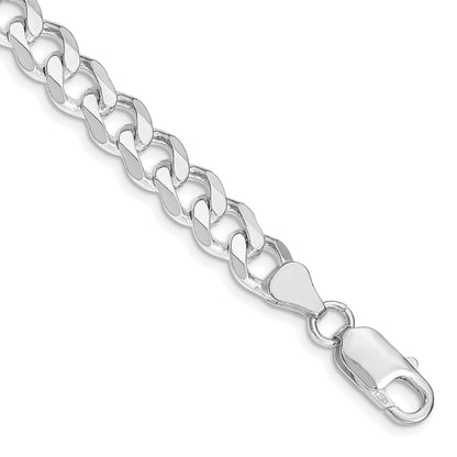 8 Inch Sterling Silver Rhodium-Plated 7.5mm Curb Chain Bracelet