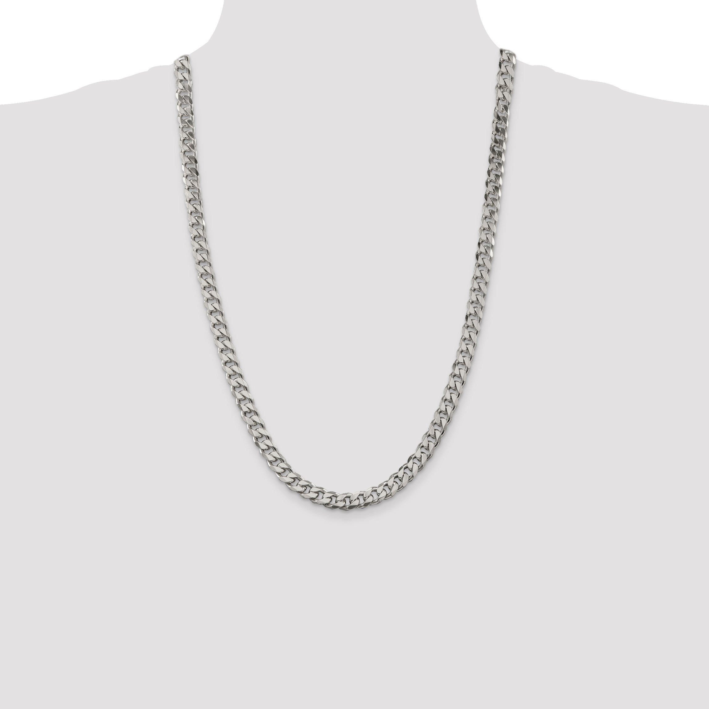 26 Inch Sterling Silver 8.3mm Curb Chain Necklace