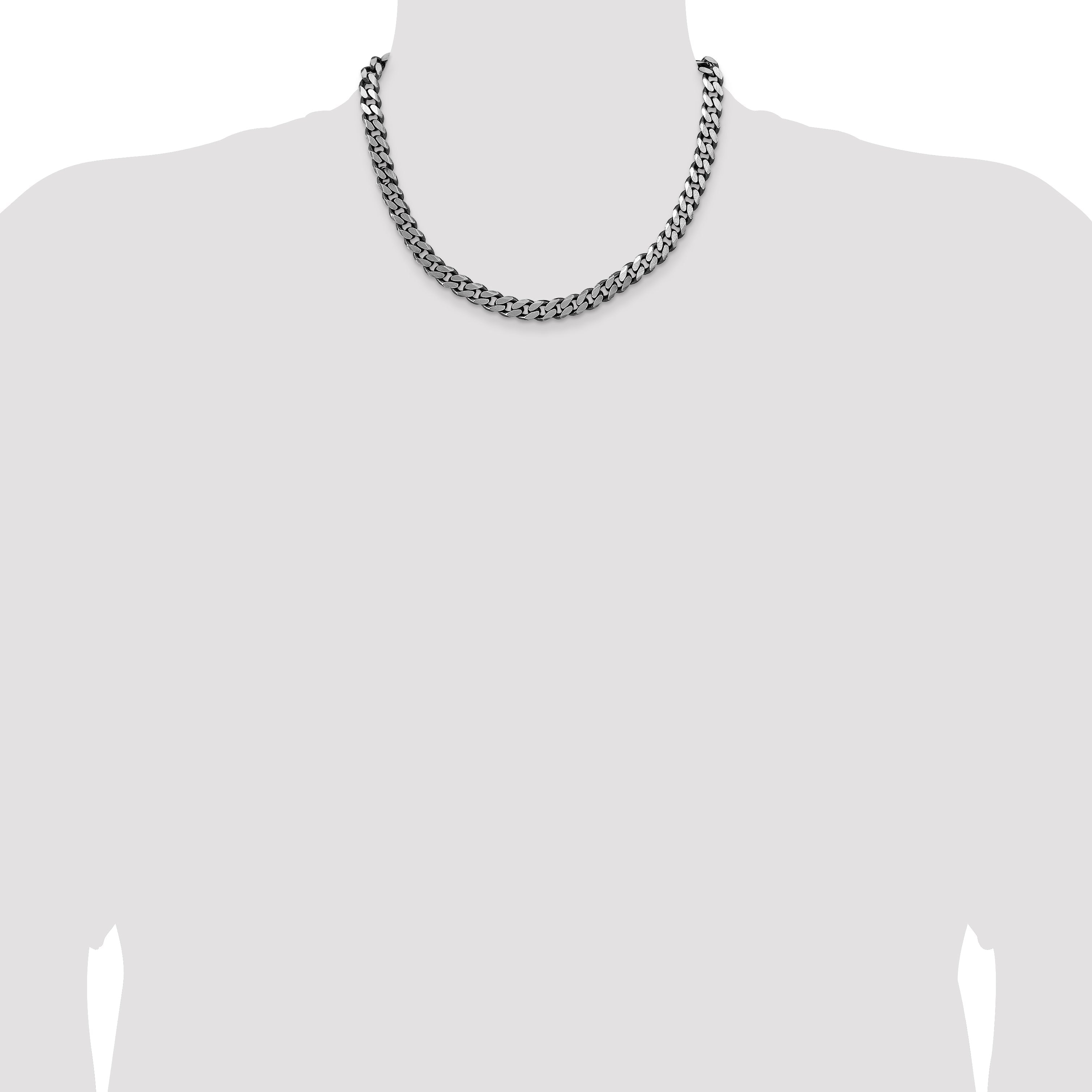 18 Inch Sterling Silver Antiqued 8.3mm Curb Chain Necklace