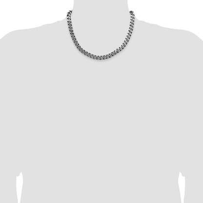 18 Inch Sterling Silver Antiqued 8.3mm Curb Chain Necklace