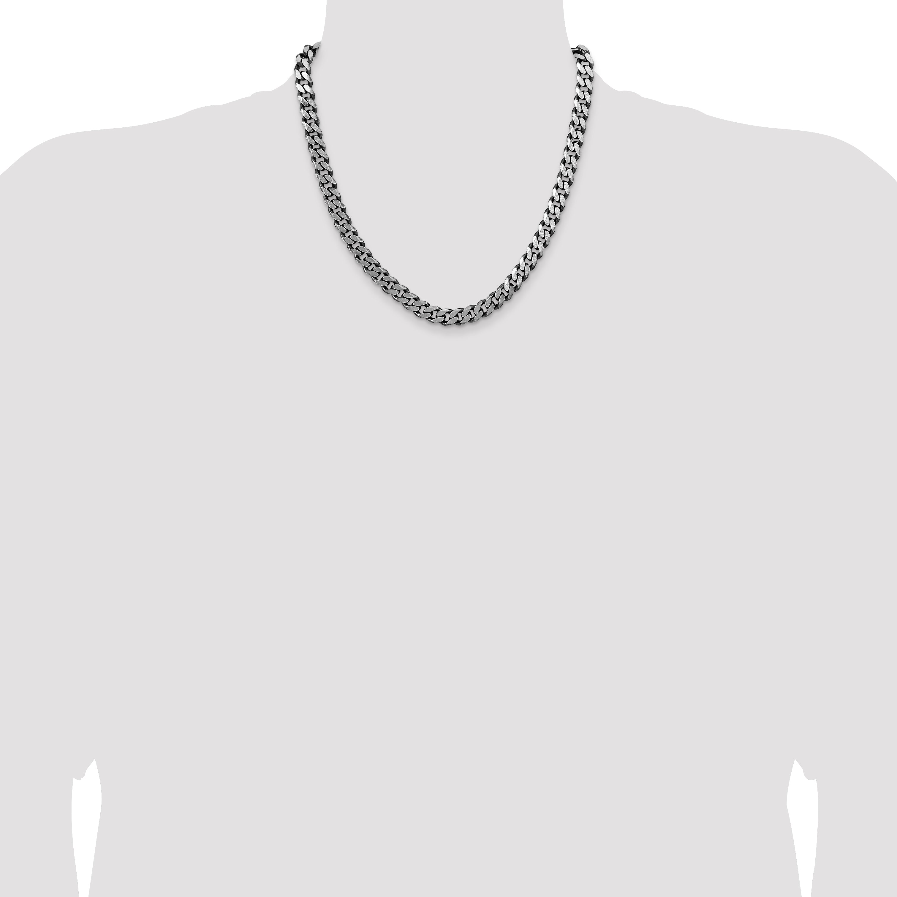 20 Inch Sterling Silver Antiqued 8.3mm Curb Chain Necklace