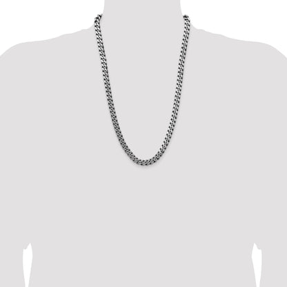 26 Inch Sterling Silver Antiqued 8.3mm Curb Chain Necklace