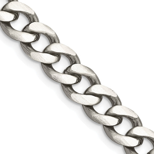 24 Inch Sterling Silver Antiqued 8.3mm Curb Chain Necklace