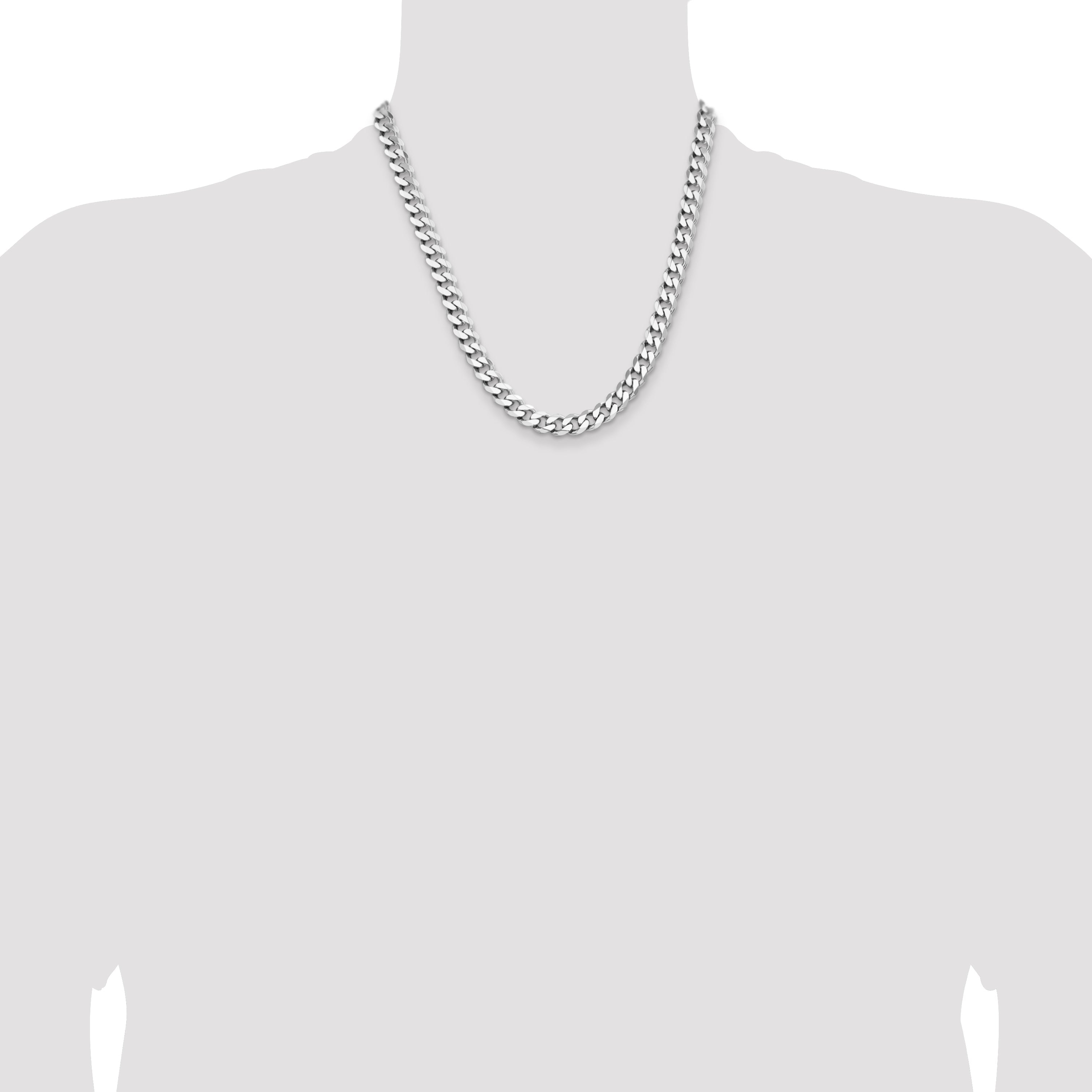 20 Inch Sterling Silver Rhodium-Plated 8.3mm Curb Chain Necklace