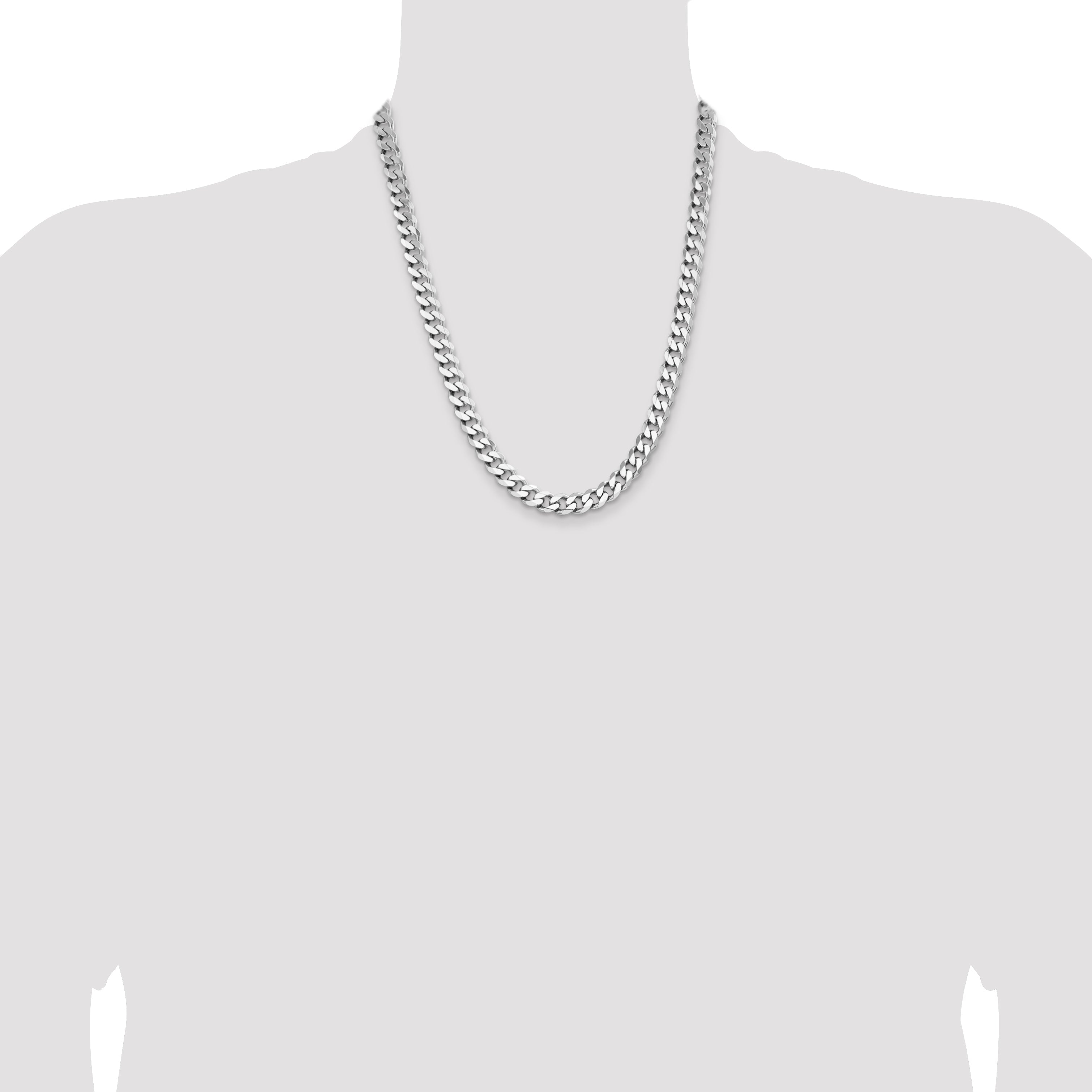 22 Inch Sterling Silver Rhodium-Plated 8.3mm Curb Chain Necklace