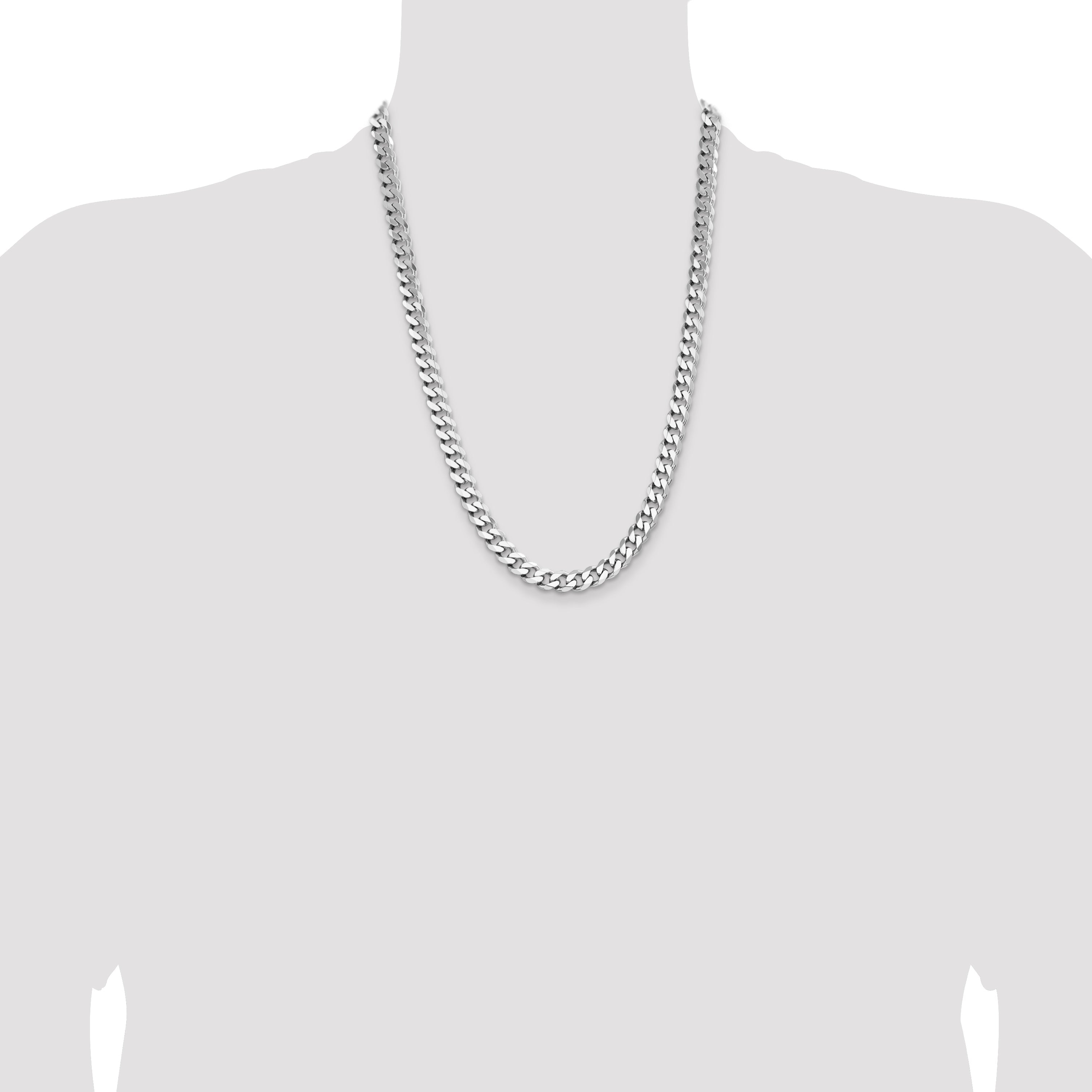 24 Inch Sterling Silver Rhodium-Plated 8.3mm Curb Chain Necklace
