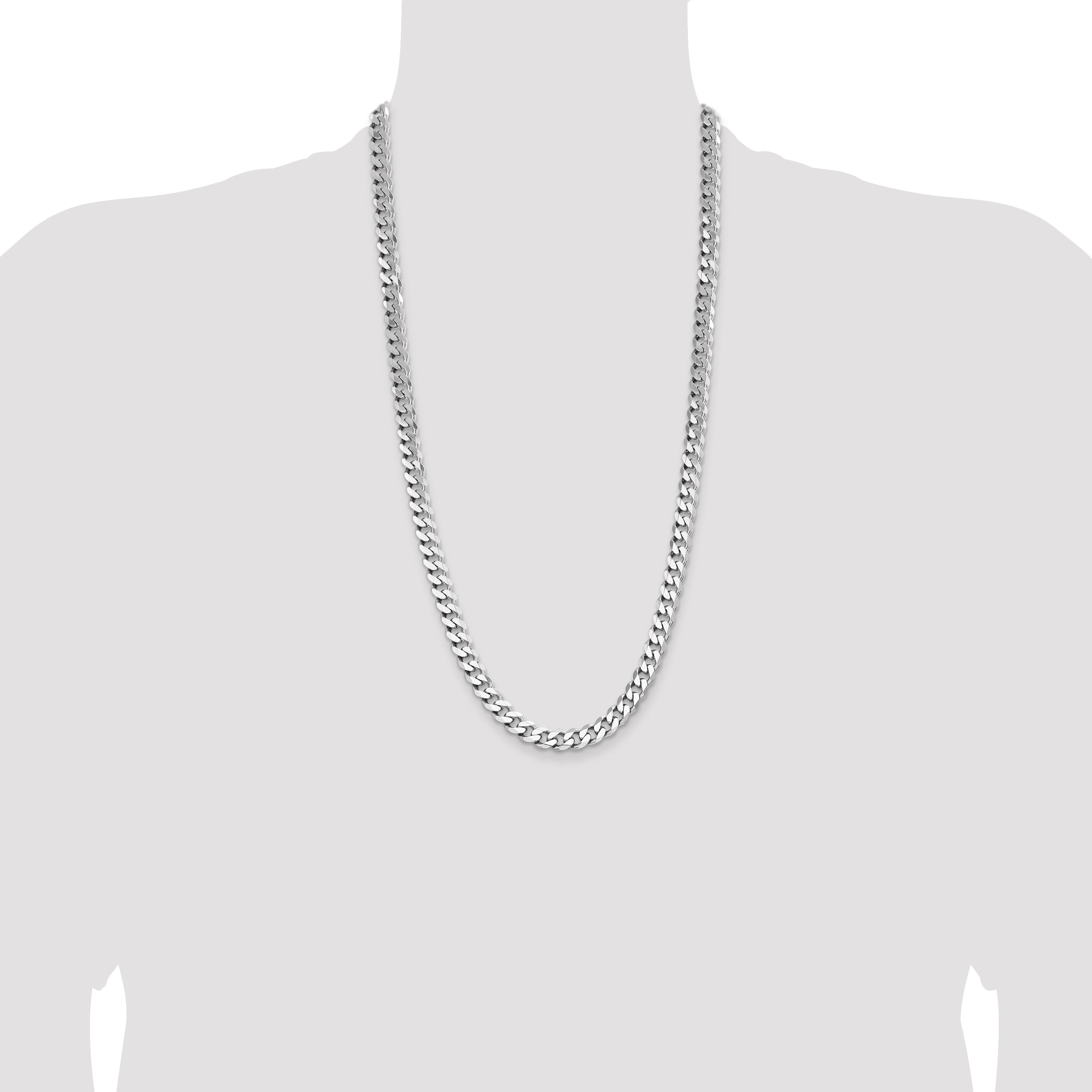 28 Inch Sterling Silver Rhodium-Plated 8.3mm Curb Chain Necklace