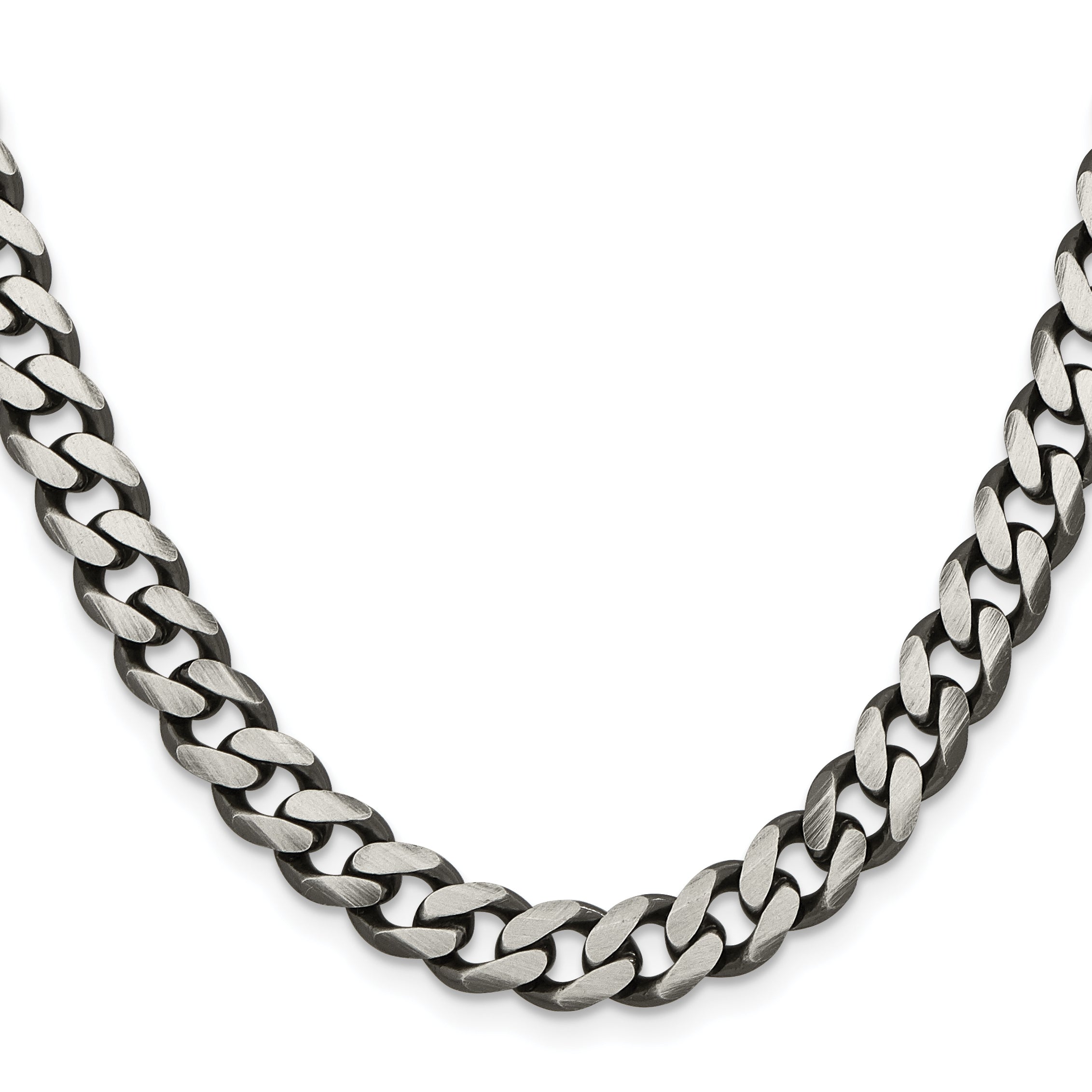 26 Inch Sterling Silver Antiqued 9.3mm Curb Chain Necklace