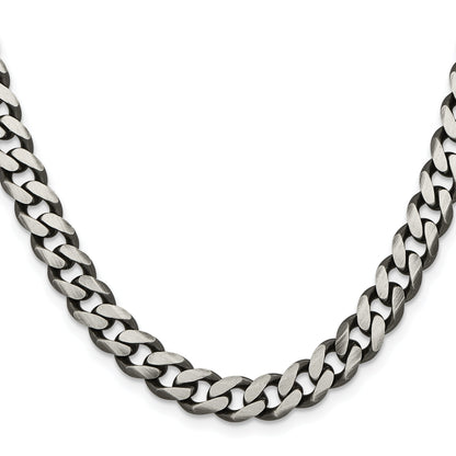 26 Inch Sterling Silver Antiqued 9.3mm Curb Chain Necklace