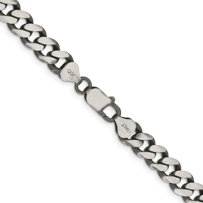 20 Inch Sterling Silver Antiqued 9.3mm Curb Chain Necklace