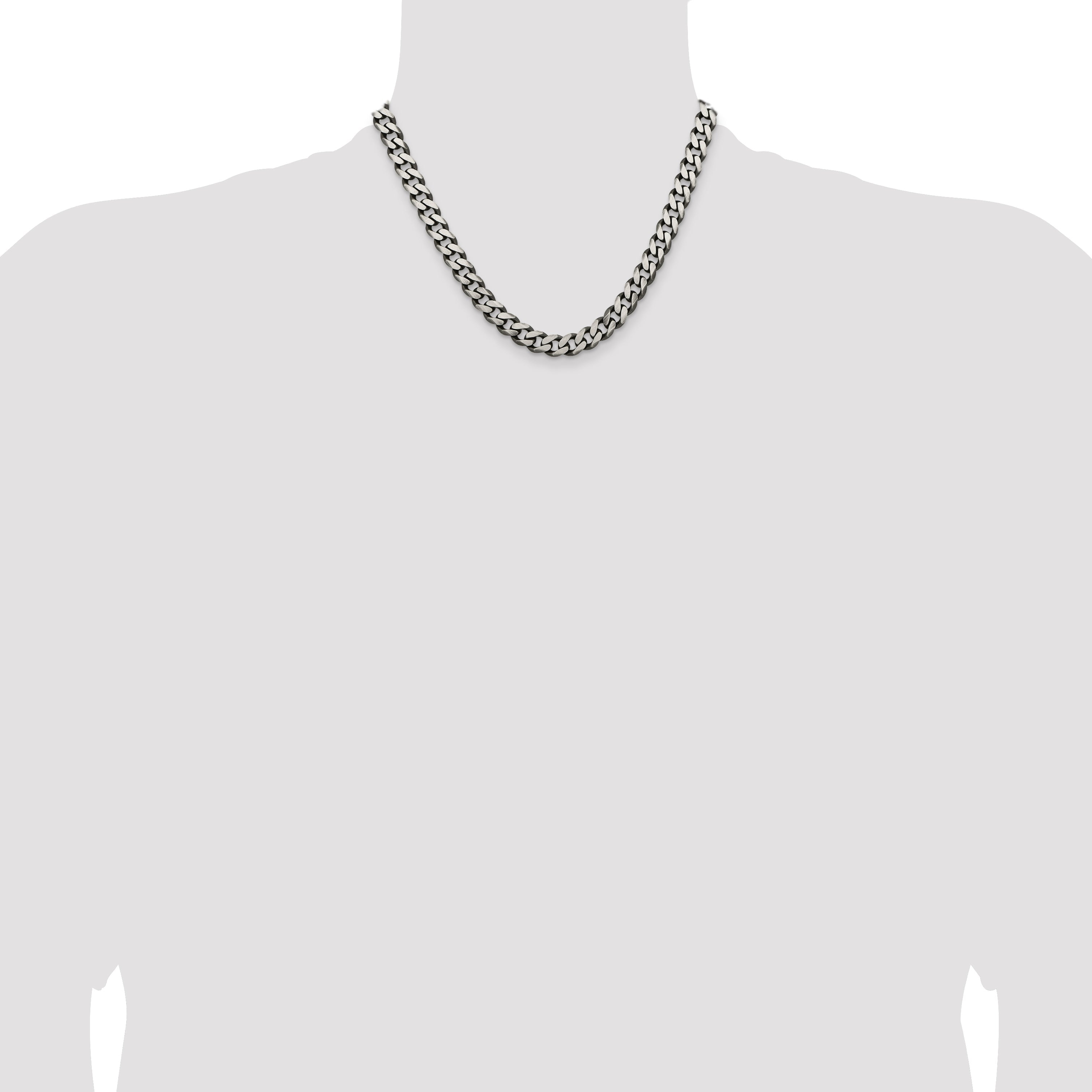 18 Inch Sterling Silver Antiqued 9.3mm Curb Chain Necklace