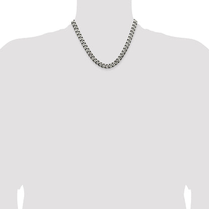 18 Inch Sterling Silver Antiqued 9.3mm Curb Chain Necklace