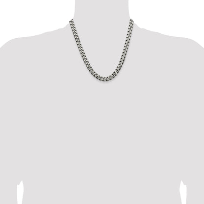 20 Inch Sterling Silver Antiqued 9.3mm Curb Chain Necklace