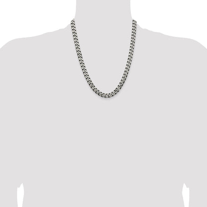 22 Inch Sterling Silver Antiqued 9.3mm Curb Chain Necklace