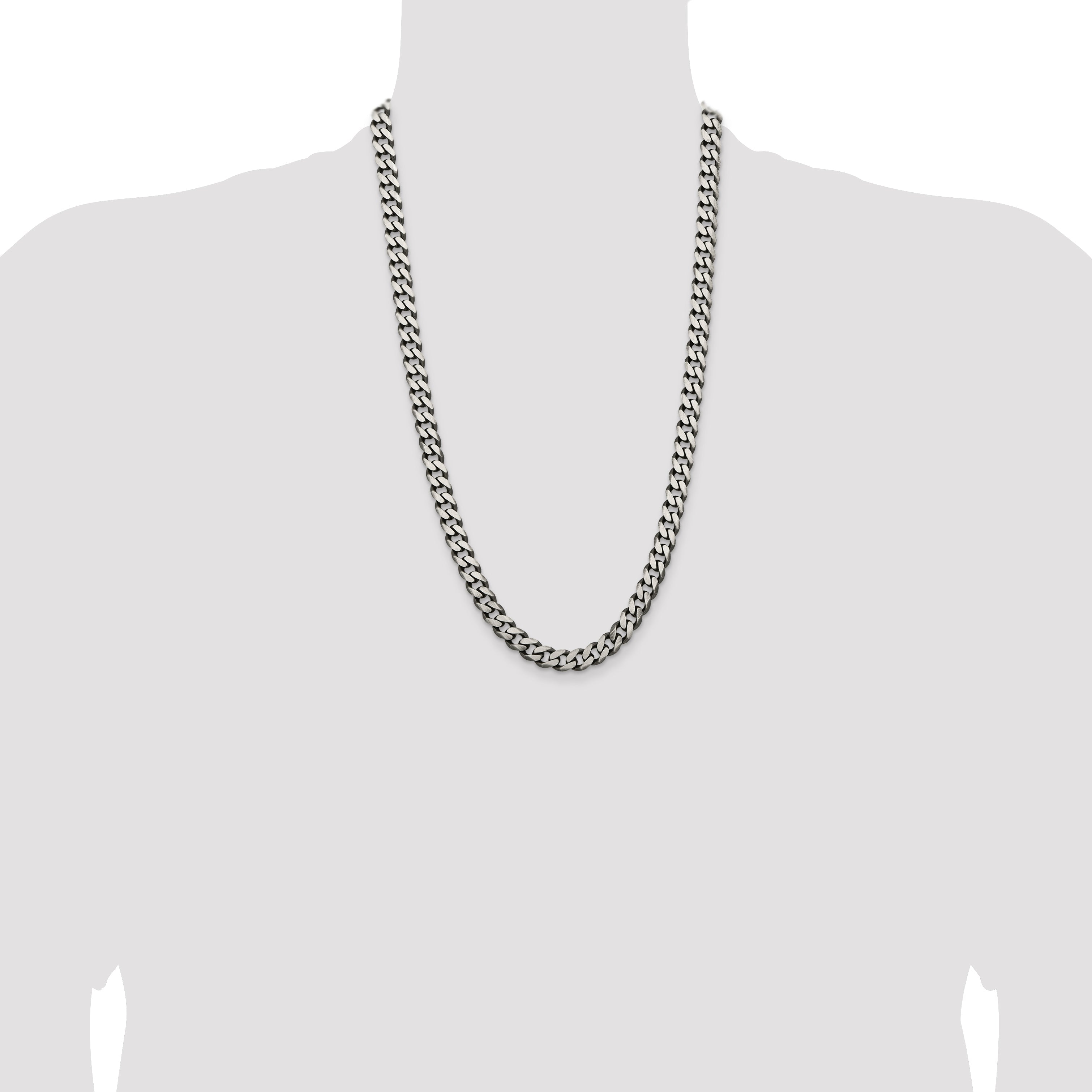 26 Inch Sterling Silver Antiqued 9.3mm Curb Chain Necklace