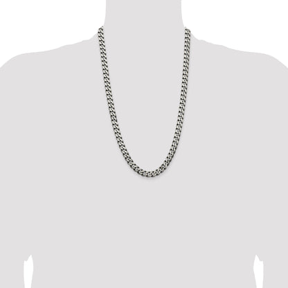 26 Inch Sterling Silver Antiqued 9.3mm Curb Chain Necklace