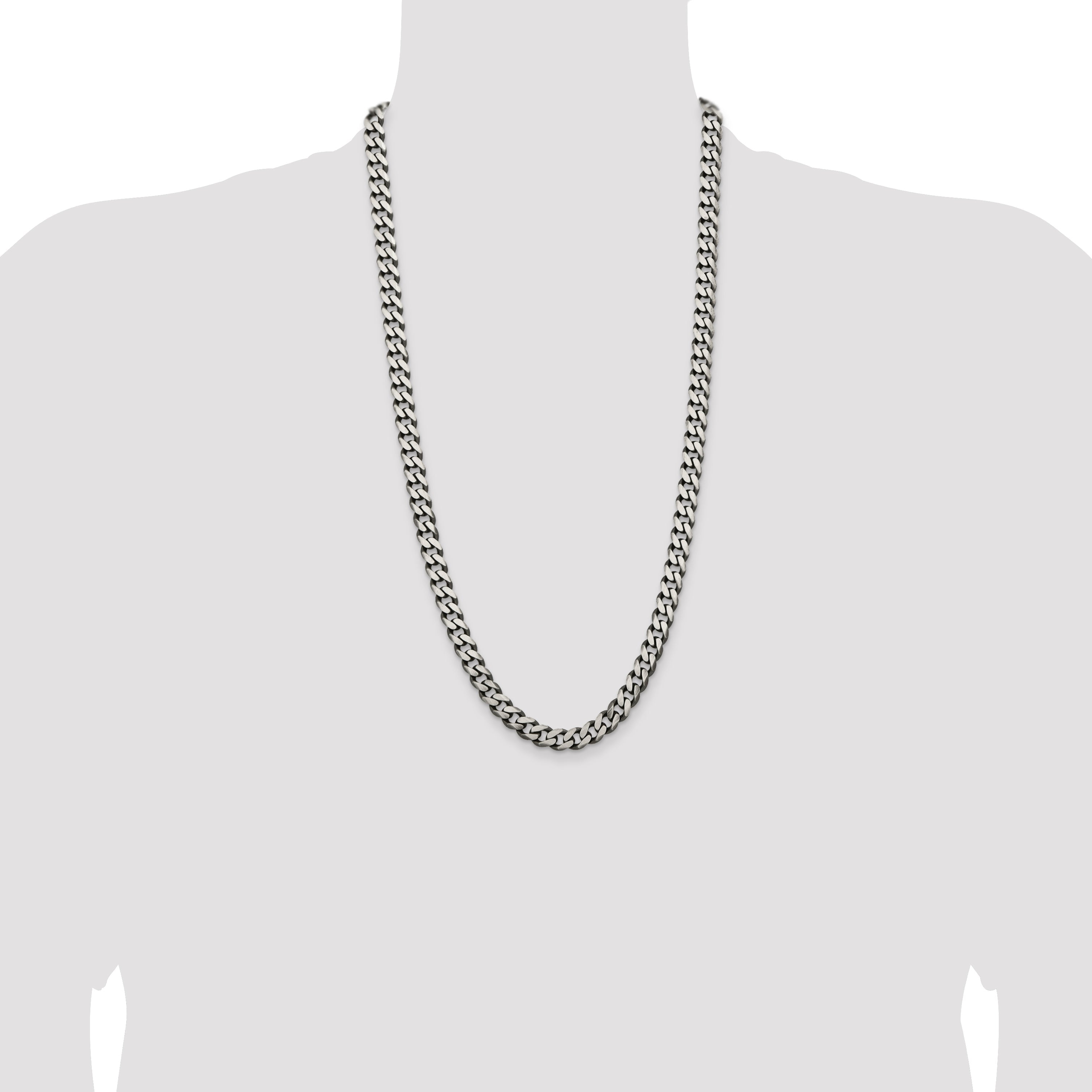 28 Inch Sterling Silver Antiqued 9.3mm Curb Chain Necklace
