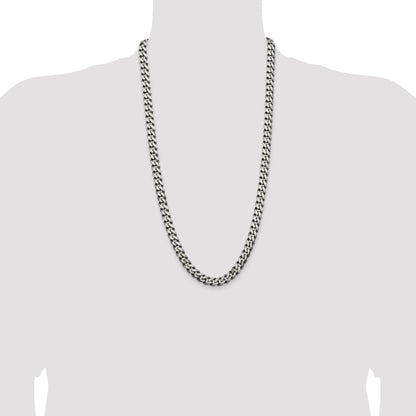 28 Inch Sterling Silver Antiqued 9.3mm Curb Chain Necklace