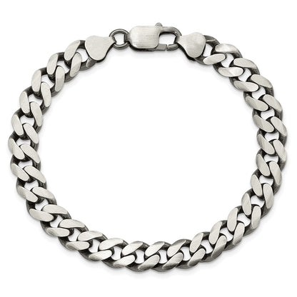 9 Inch Sterling Silver Antiqued 9.3mm Curb Chain Bracelet