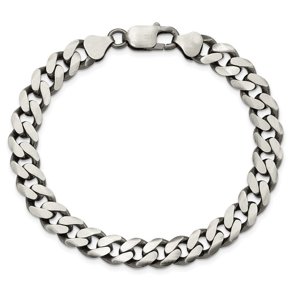 8 Inch Sterling Silver Antiqued 9.3mm Curb Chain Bracelet