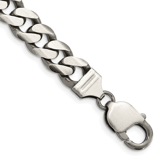 9 Inch Sterling Silver Antiqued 9.3mm Curb Chain Bracelet