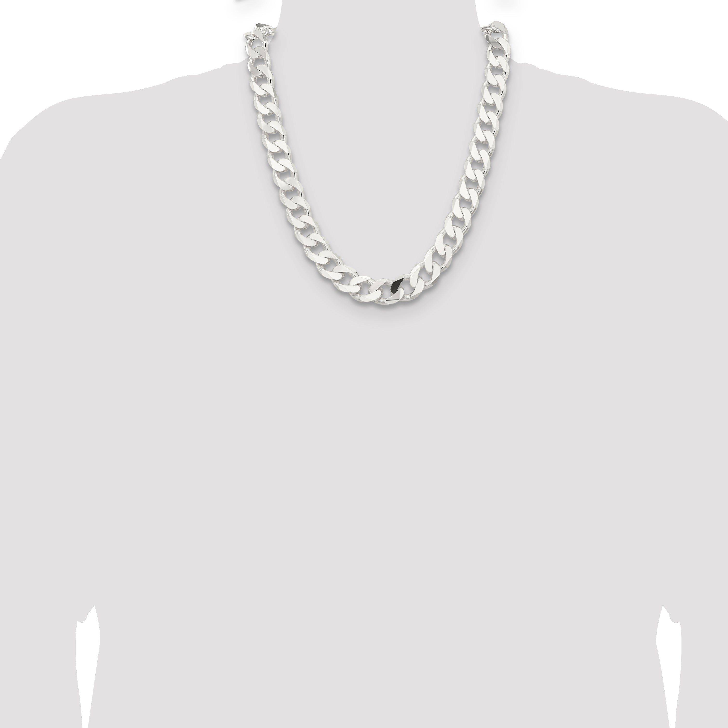 22 Inch Sterling Silver 14.5mm Curb Chain Necklace