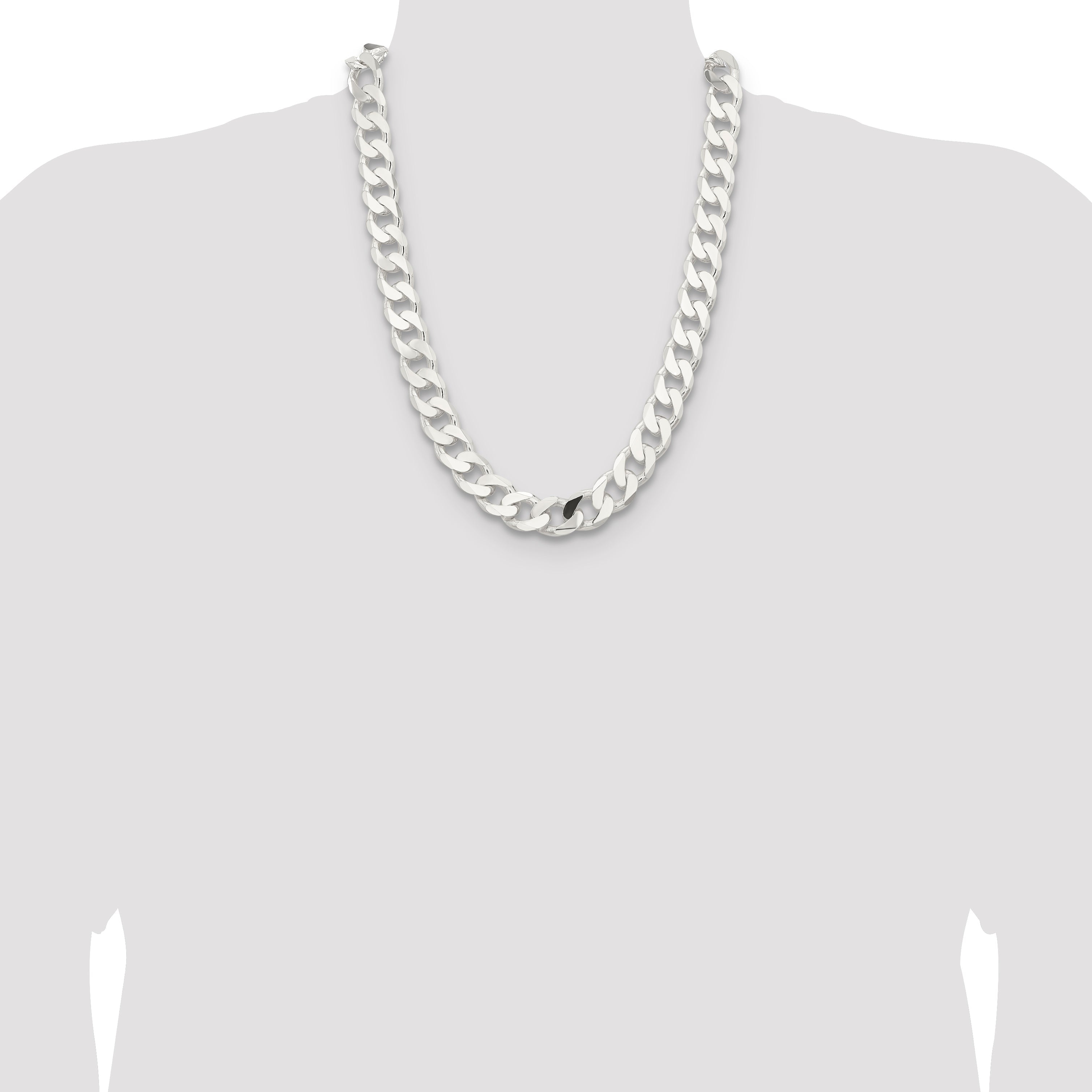 24 Inch Sterling Silver 14.5mm Curb Chain Necklace