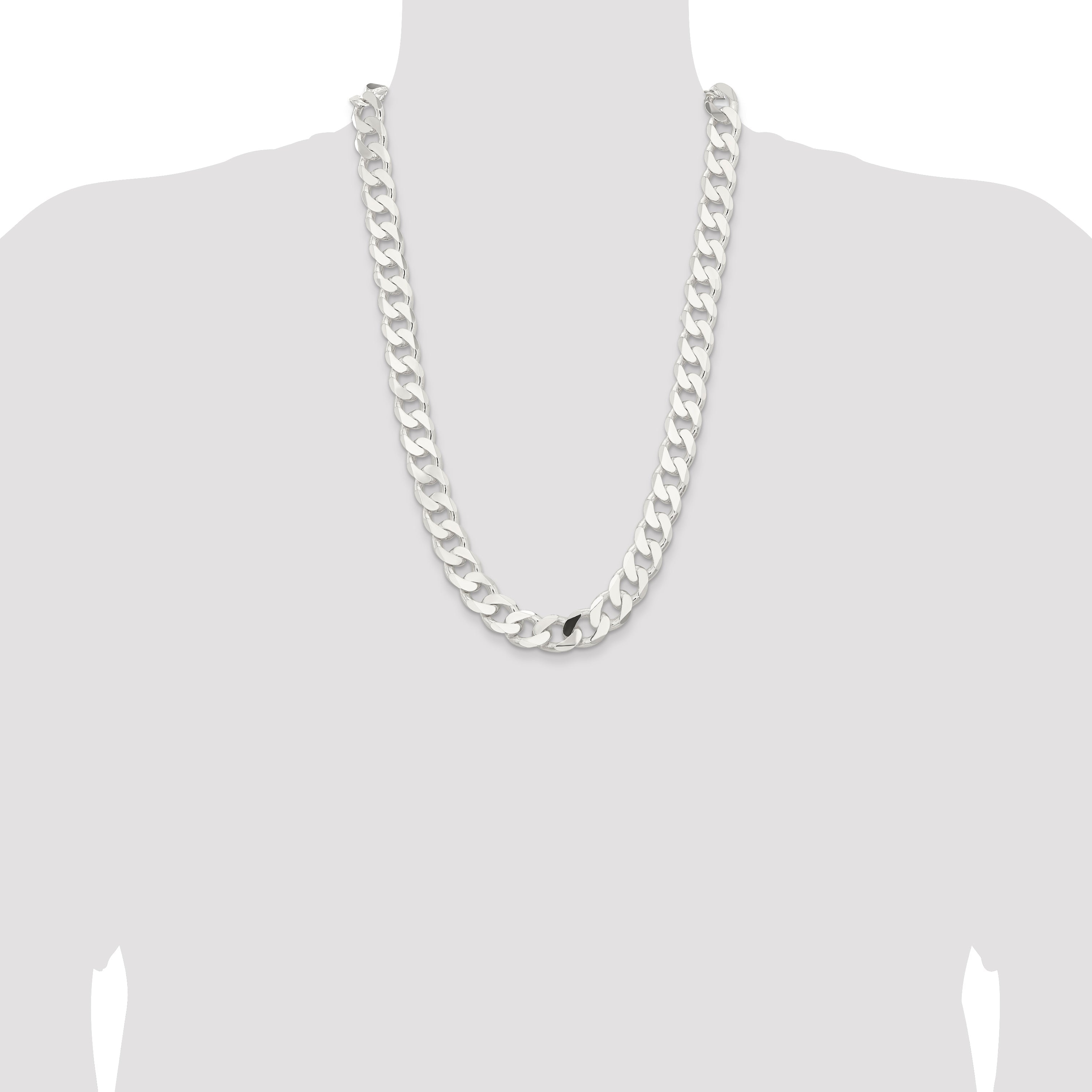 26 Inch Sterling Silver 14.5mm Curb Chain Necklace