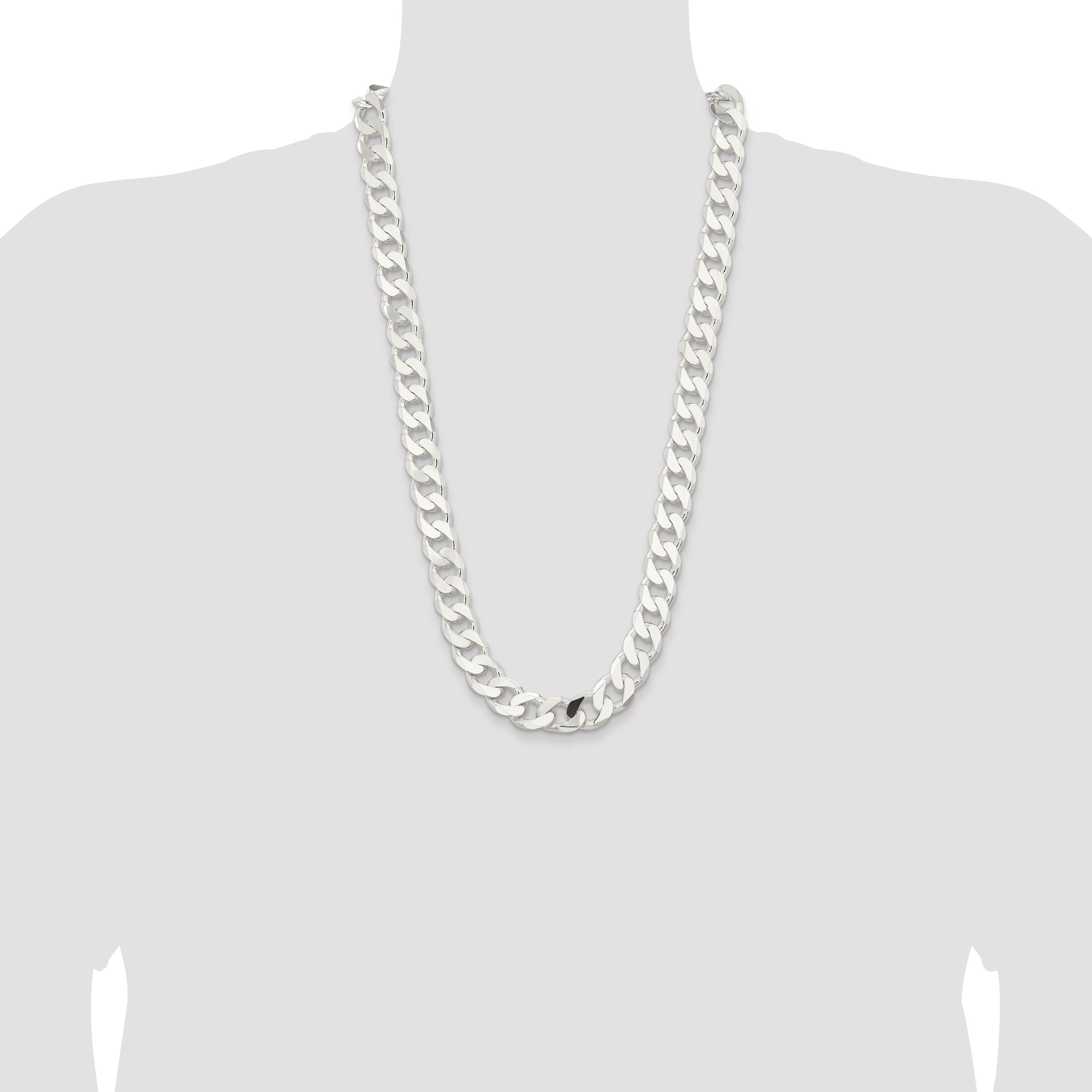 28 Inch Sterling Silver 14.5mm Curb Chain Necklace