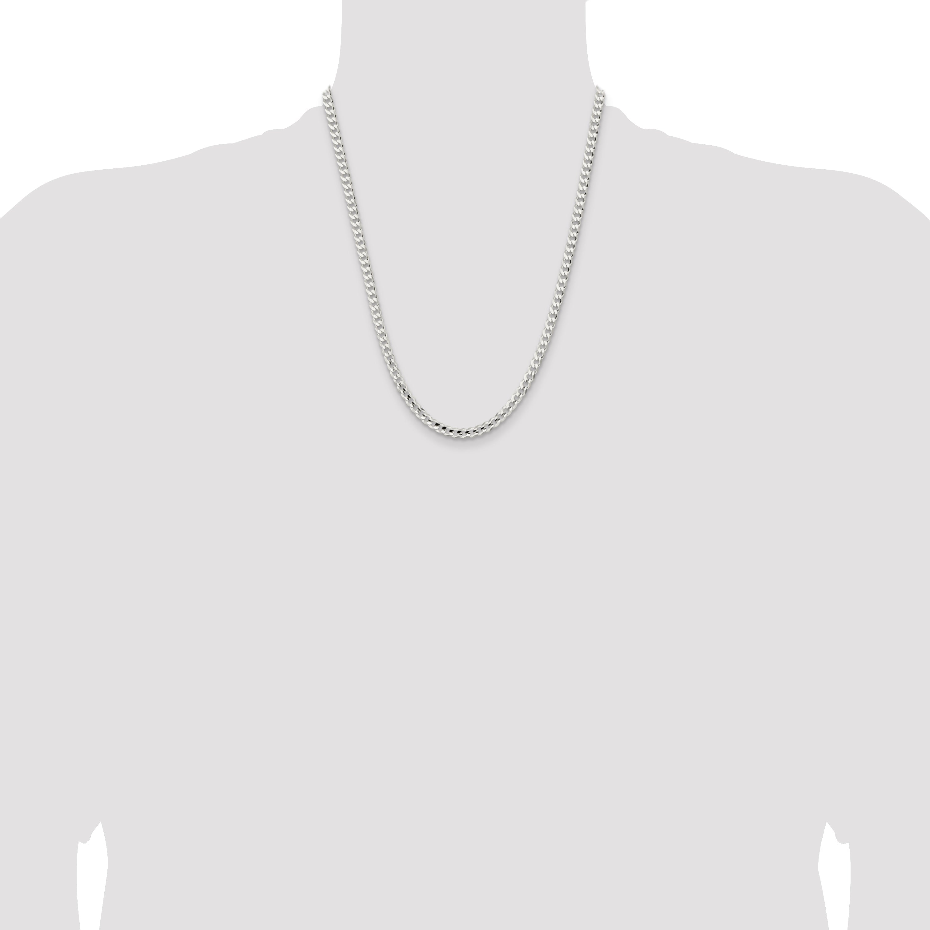 22 Inch Sterling Silver 4.5mm Concave Beveled Curb Chain Necklace