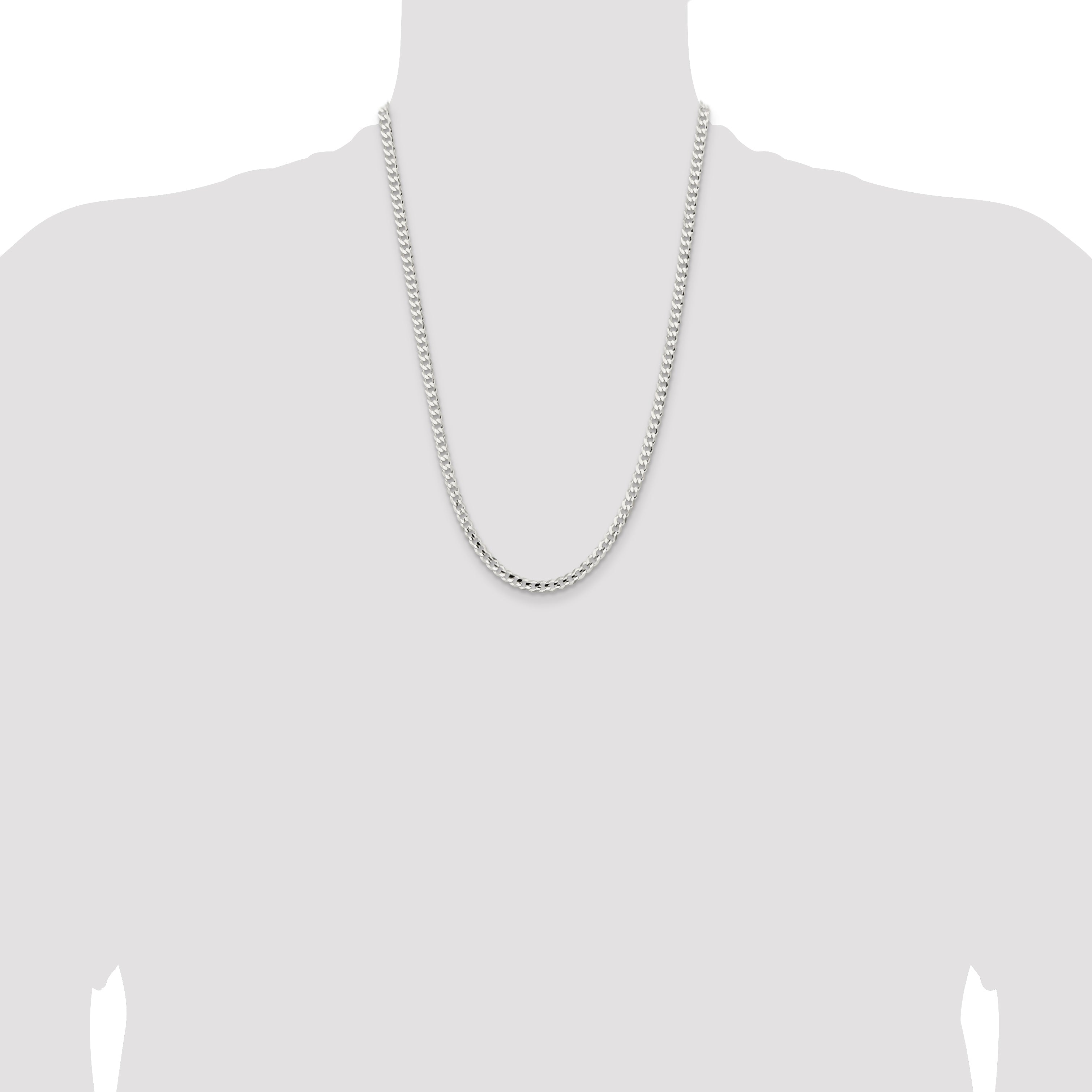 24 Inch Sterling Silver 4.5mm Concave Beveled Curb Chain Necklace