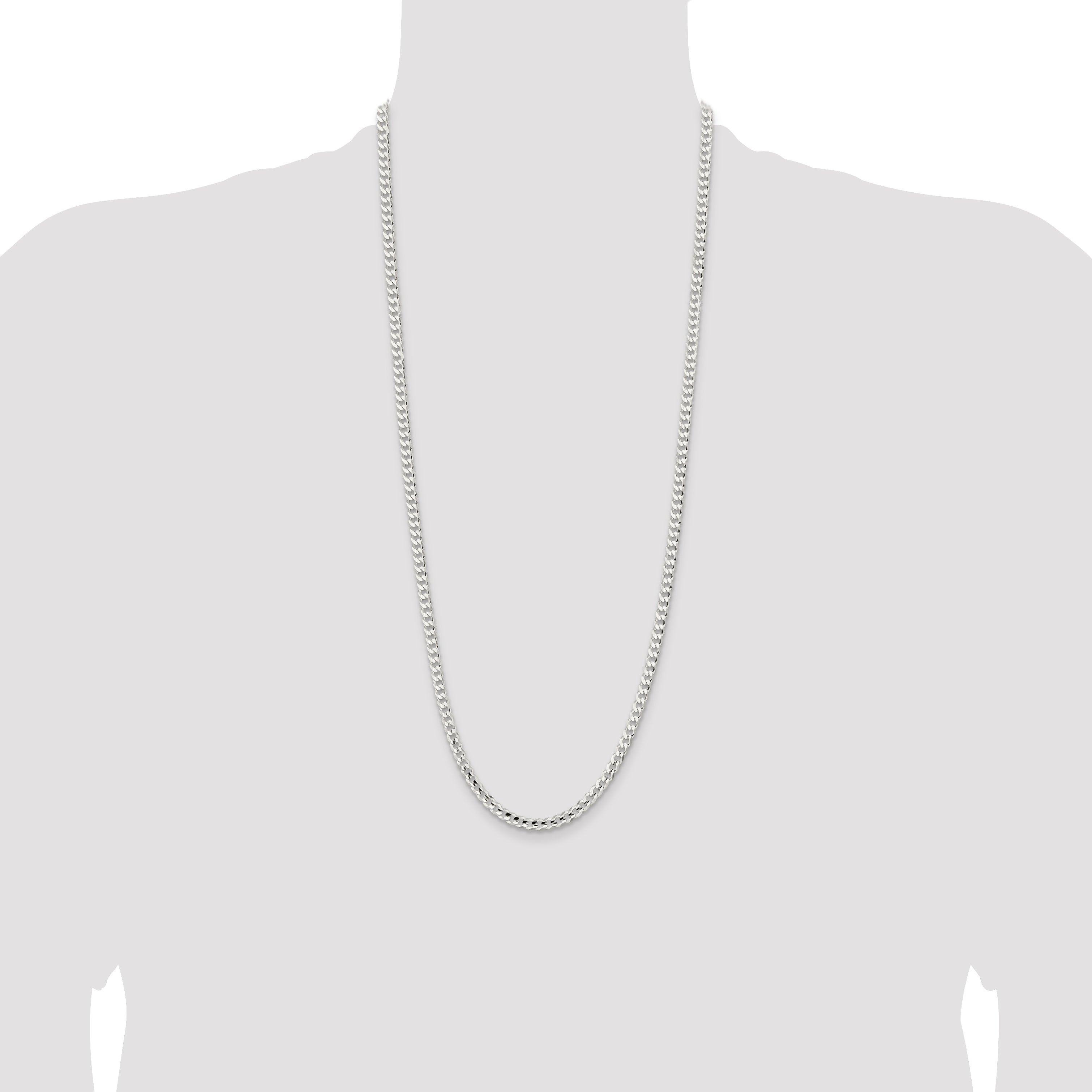 30 Inch Sterling Silver 4.5mm Concave Beveled Curb Chain Necklace
