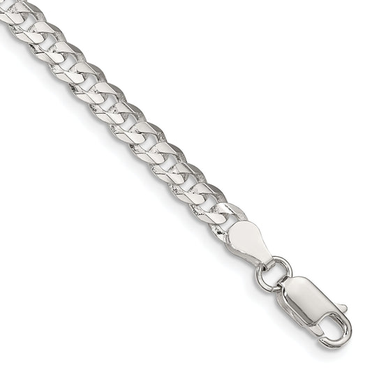 9 Inch Sterling Silver 4.5mm Concave Beveled Curb Chain Bracelet