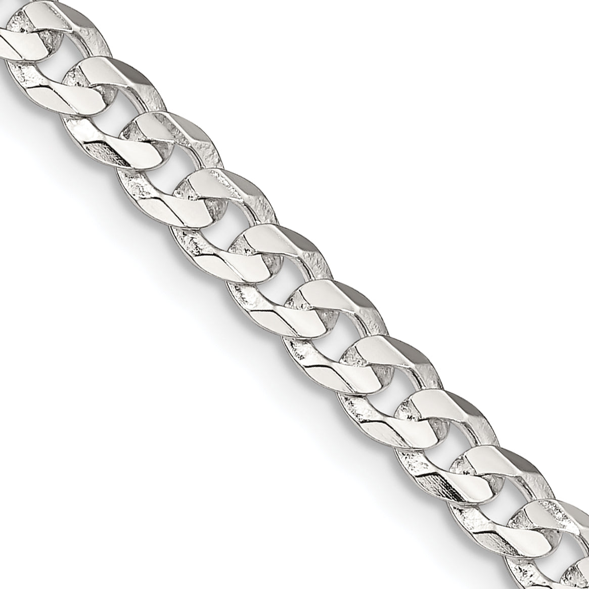 24 Inch Sterling Silver 4.5mm Concave Beveled Curb Chain Necklace