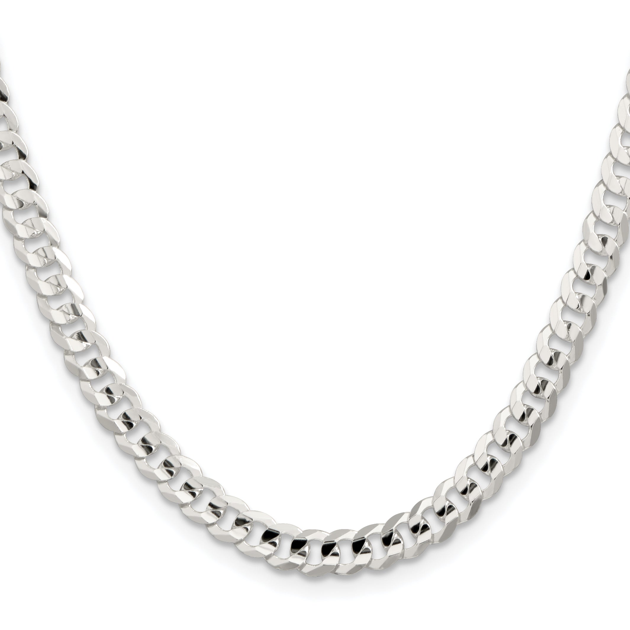 30 Inch Sterling Silver 5.65mm Concave Beveled Curb Chain Necklace