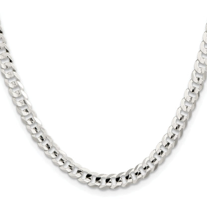 24 Inch Sterling Silver 5.65mm Concave Beveled Curb Chain Necklace
